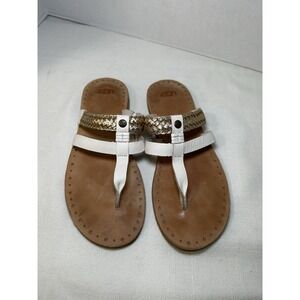 UGG Audra Leather Braided Thong Flip Flop Sandal‎ Shoes Womens SZ 9 White/gold